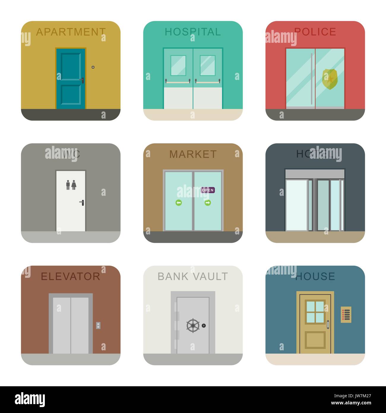 Portes icons set. Illustration de Vecteur