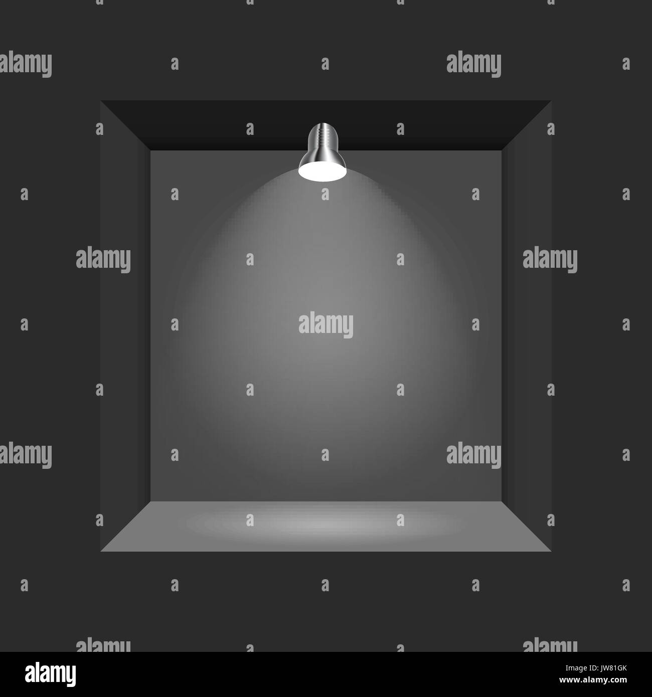 Concept d'exposition, noir boîte vide, bâti avec l'éclairage. Modèle pour votre contenu. Illustration 3D de vecteur Illustration de Vecteur