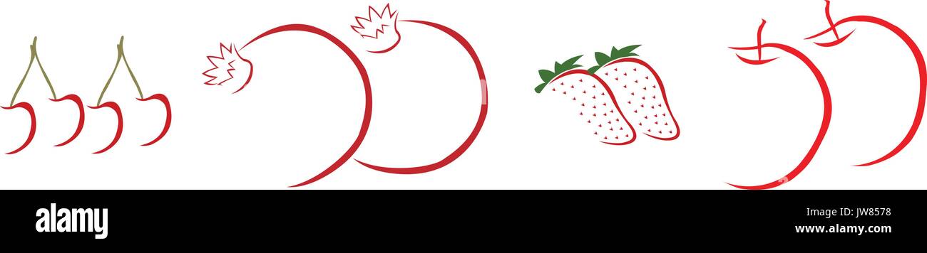 Hand drawn fruits rouges sur fond blanc Illustration de Vecteur