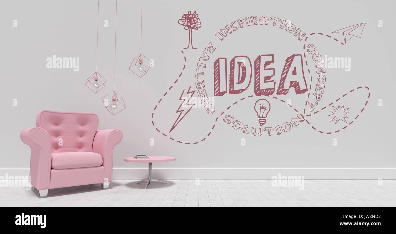 Digital composite of Conceptual graphique sur un mur de la salle de 3D Banque D'Images