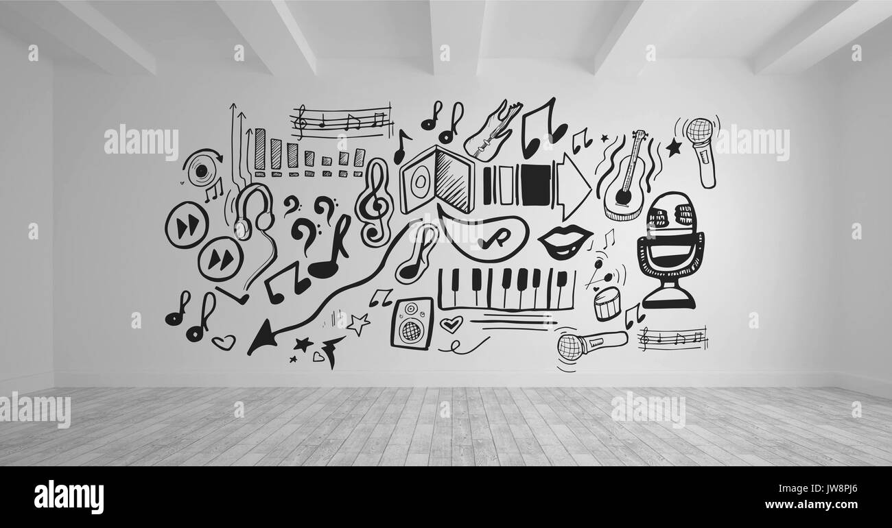 Digital composite of Conceptual graphique sur un mur de la salle de 3D Banque D'Images