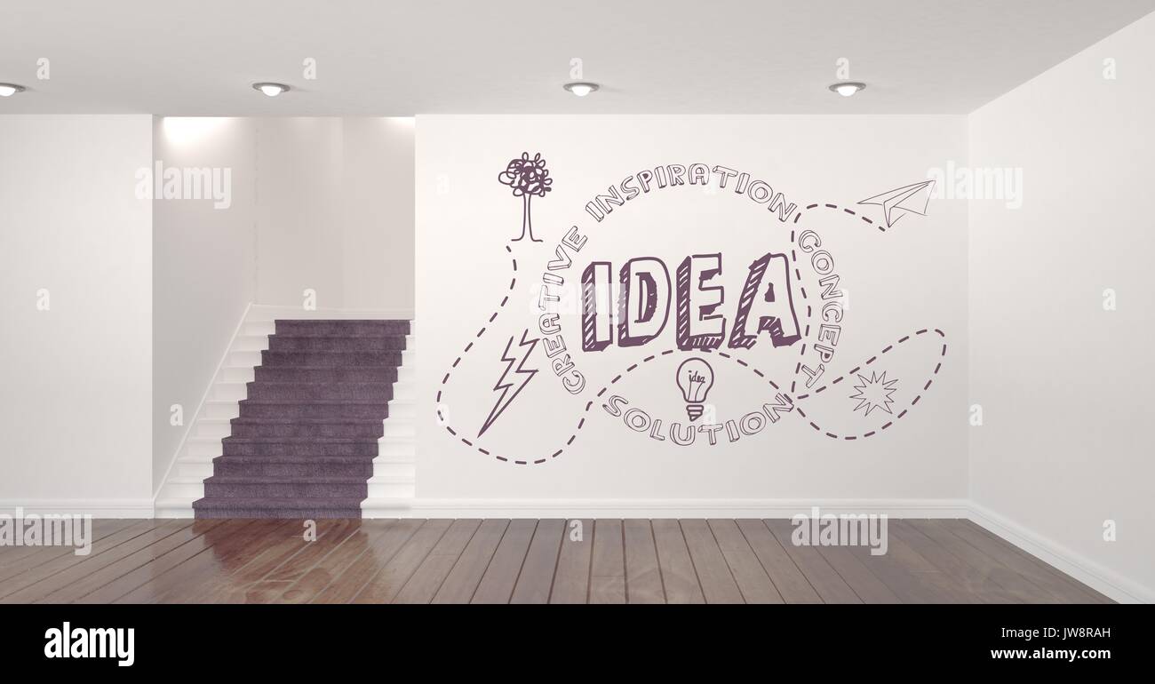 Digital composite of Conceptual graphique sur un mur de la salle de 3D Banque D'Images