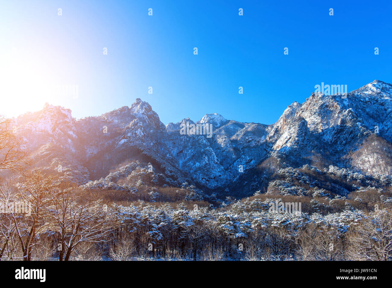 Montagnes Seoraksan est couvert par la neige en hiver, la Corée du Sud. Banque D'Images