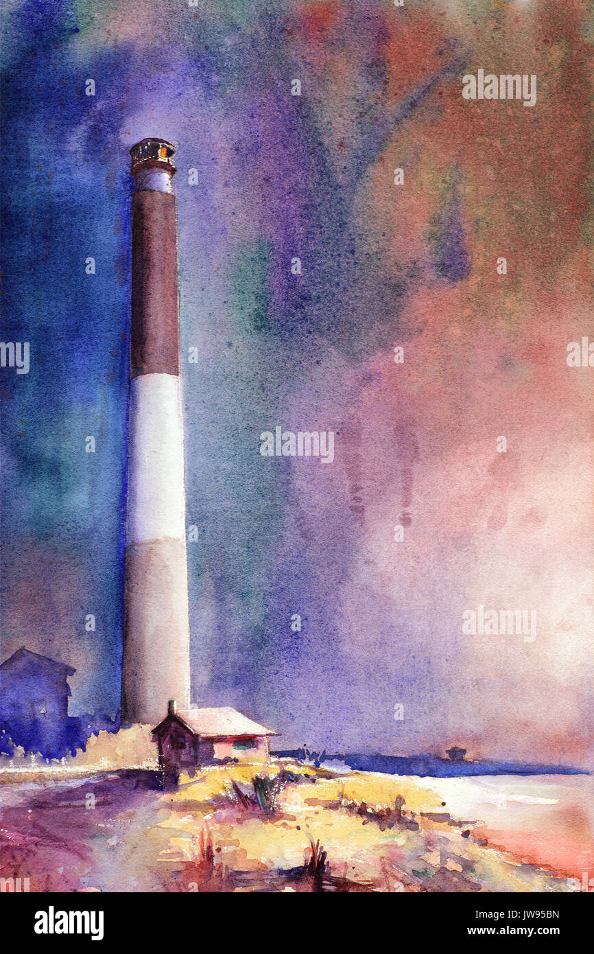 Peinture de la Oak Island Lighthouse en Caroline du Nord par Ryan Fox Banque D'Images