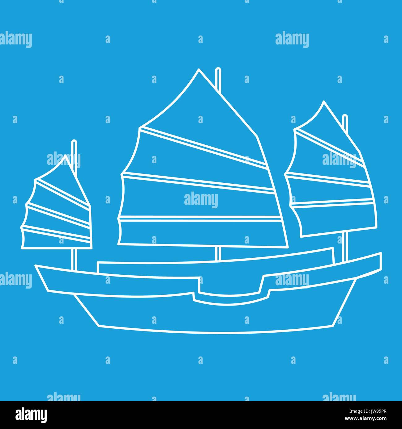 Voilier en bois chinois, l'icône de style contour Illustration de Vecteur