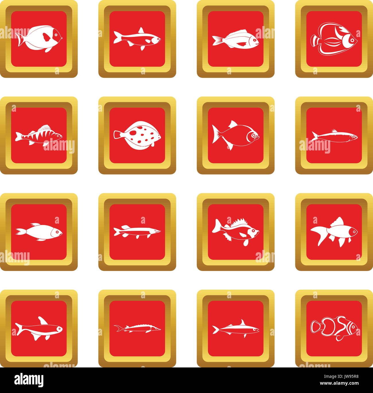 Poisson rouge icons set Illustration de Vecteur