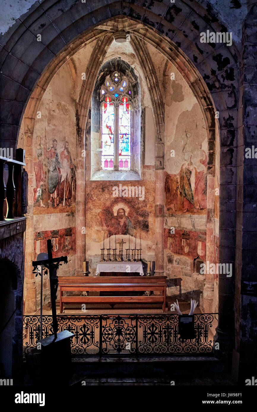L'Europe, la France, l'Occitanie, Lot, cele, vallée de Marcilhac-sur-Cele de 11e siècle abbaye bénédictine conserve un 14e siècle, des fresques anciennes dans l'église Banque D'Images