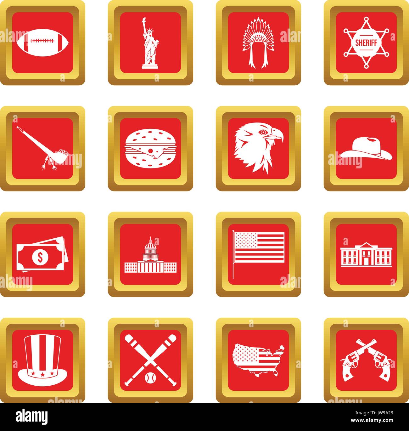 USA icons set red Illustration de Vecteur