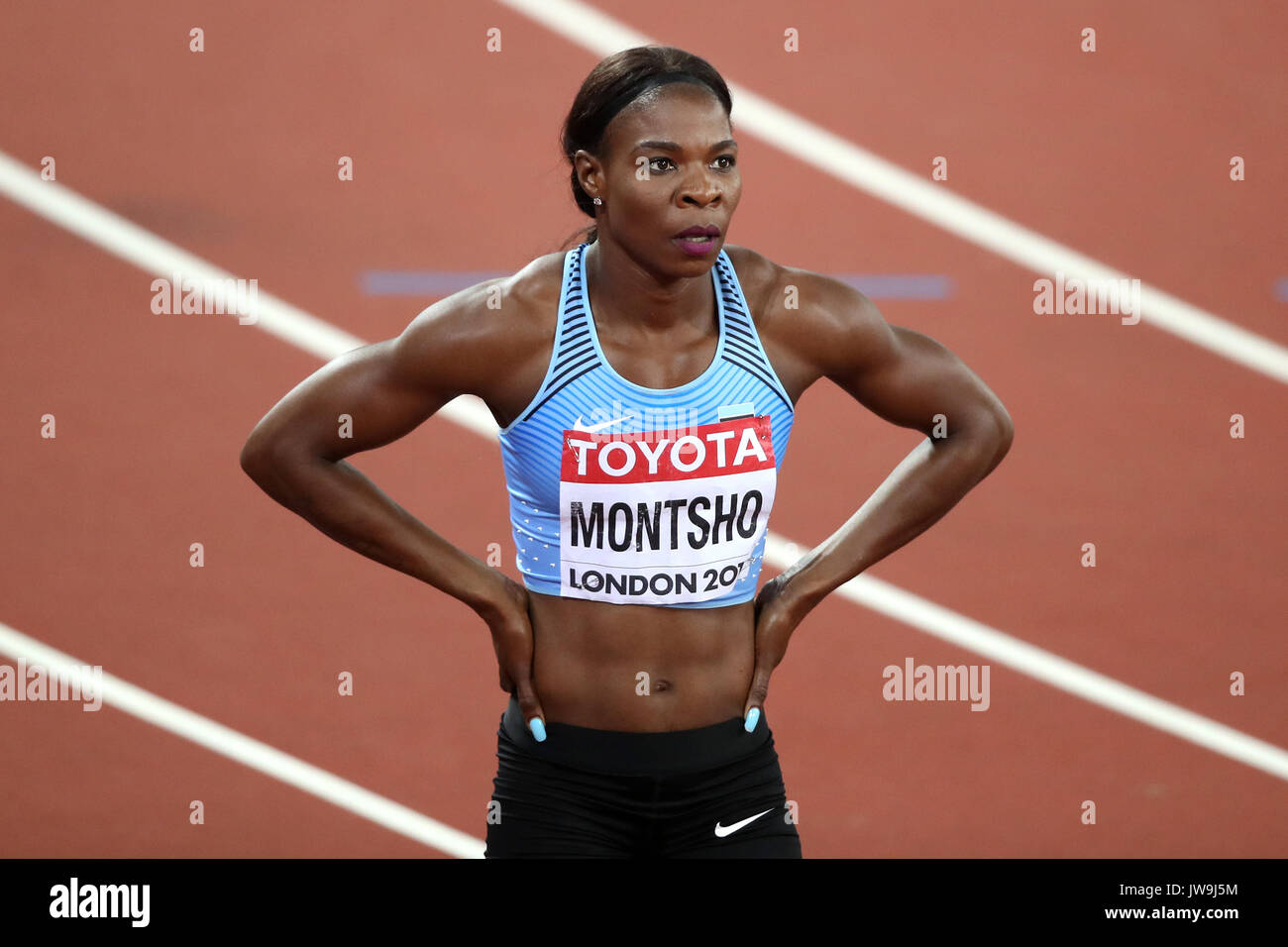 Amantle Montsho du Botswana après avoir participé à la women's 400m semi-finales au cours de la quatrième journée de la Championnats du monde IAAF 2017 à la London Stadium Banque D'Images