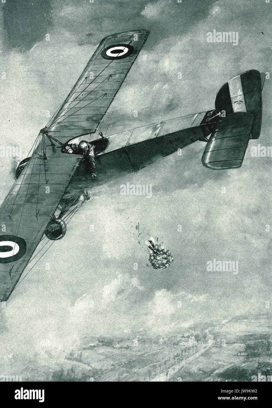 Suppression de pilotes une couronne sur la tombe d'un camarade, enterré dans les lignes allemandes. WW1 Banque D'Images