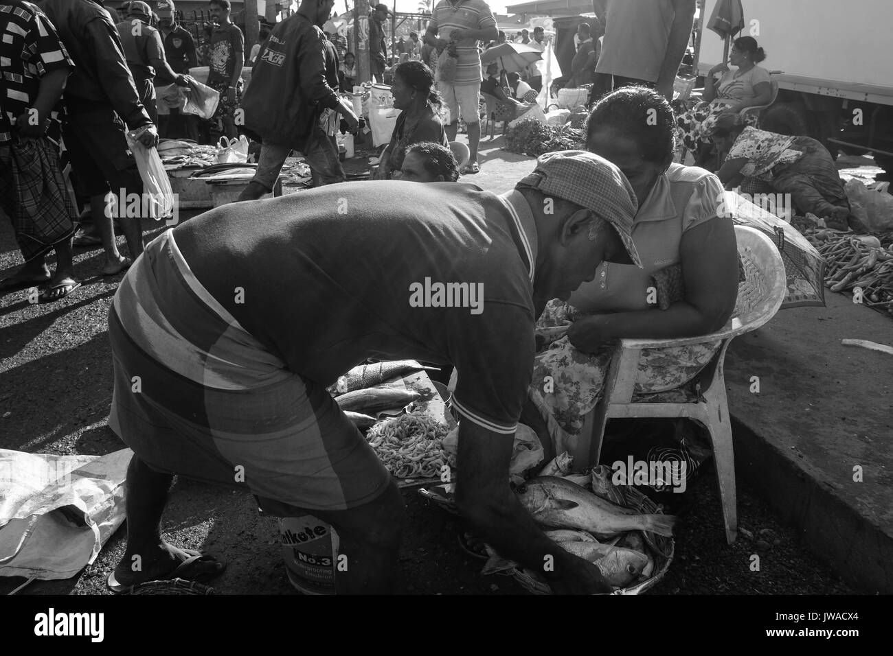 Colombo, Sri Lanka - Sep 5, 2015. Les personnes travaillant au marché de pêche à Colombo, Sri Lanka. La zone métropolitaine de Colombo a un PIB de 48 milliards de dollars ou 40 Banque D'Images