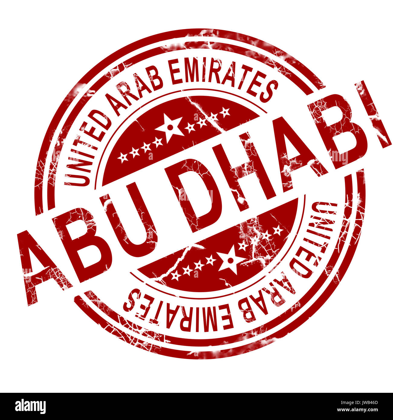 Abu Dhabi rouge stamp avec fond blanc, 3D Rendering Banque D'Images