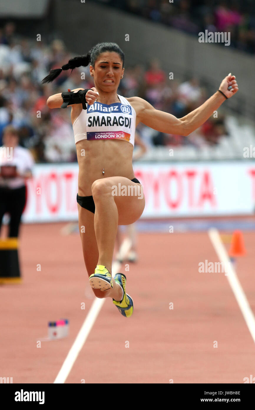 Styliani kouros de la Grèce dans le saut en longueur femmes T47 à la finale des Championnats du monde à Londres 2017 Para Banque D'Images