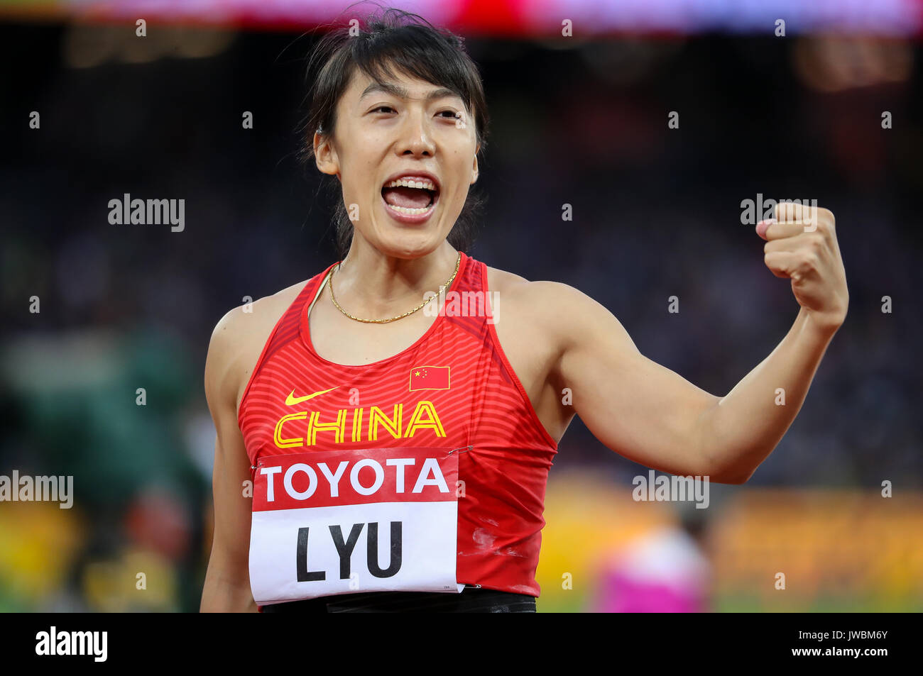 Détenteur du record d'Asie Lyu Huihui de Chine au cours de la Javelin femmes pendant les championnats du monde d'athlétisme 2017 - Jour 5 du Parc olympique, Lon Banque D'Images