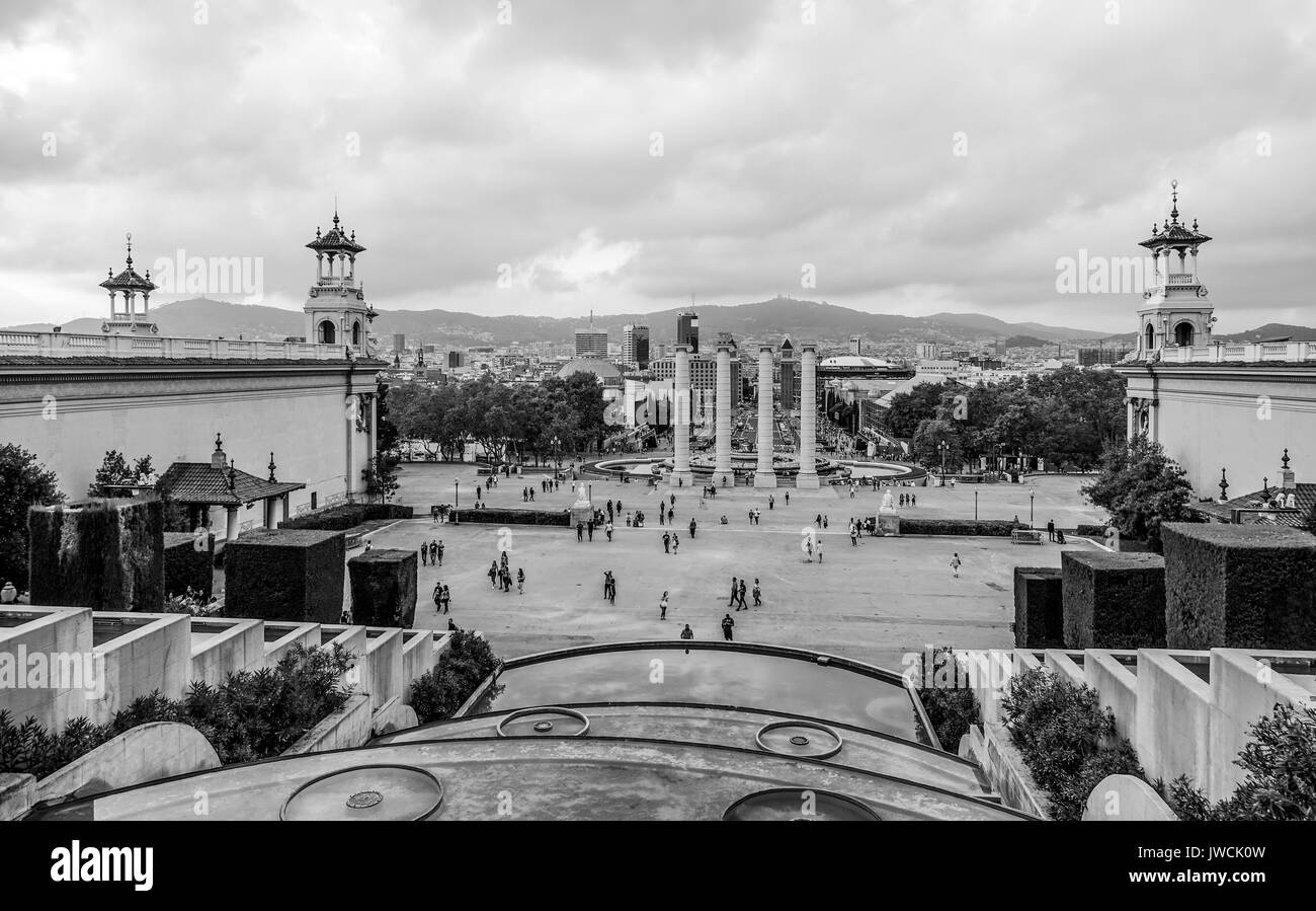 Vue aérienne sur la ville de Barcelone de Palais National - Palau Nacional Barcelona Banque D'Images