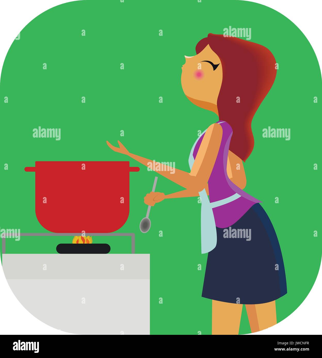 Mignonne jeune femme cuisinant. Illustration de Vecteur