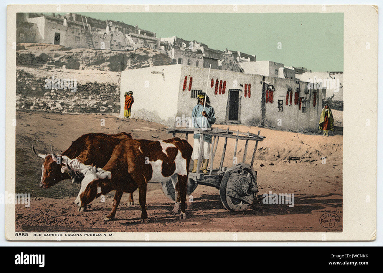 Vieux Carreta, Laguna Pueblo, N. M. - American Indian Postcards Banque D'Images