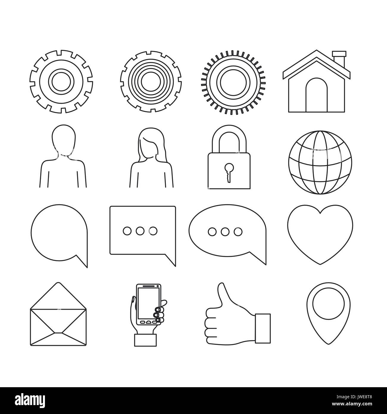 Fond blanc de silhouette tech icônes partager elements Illustration de Vecteur