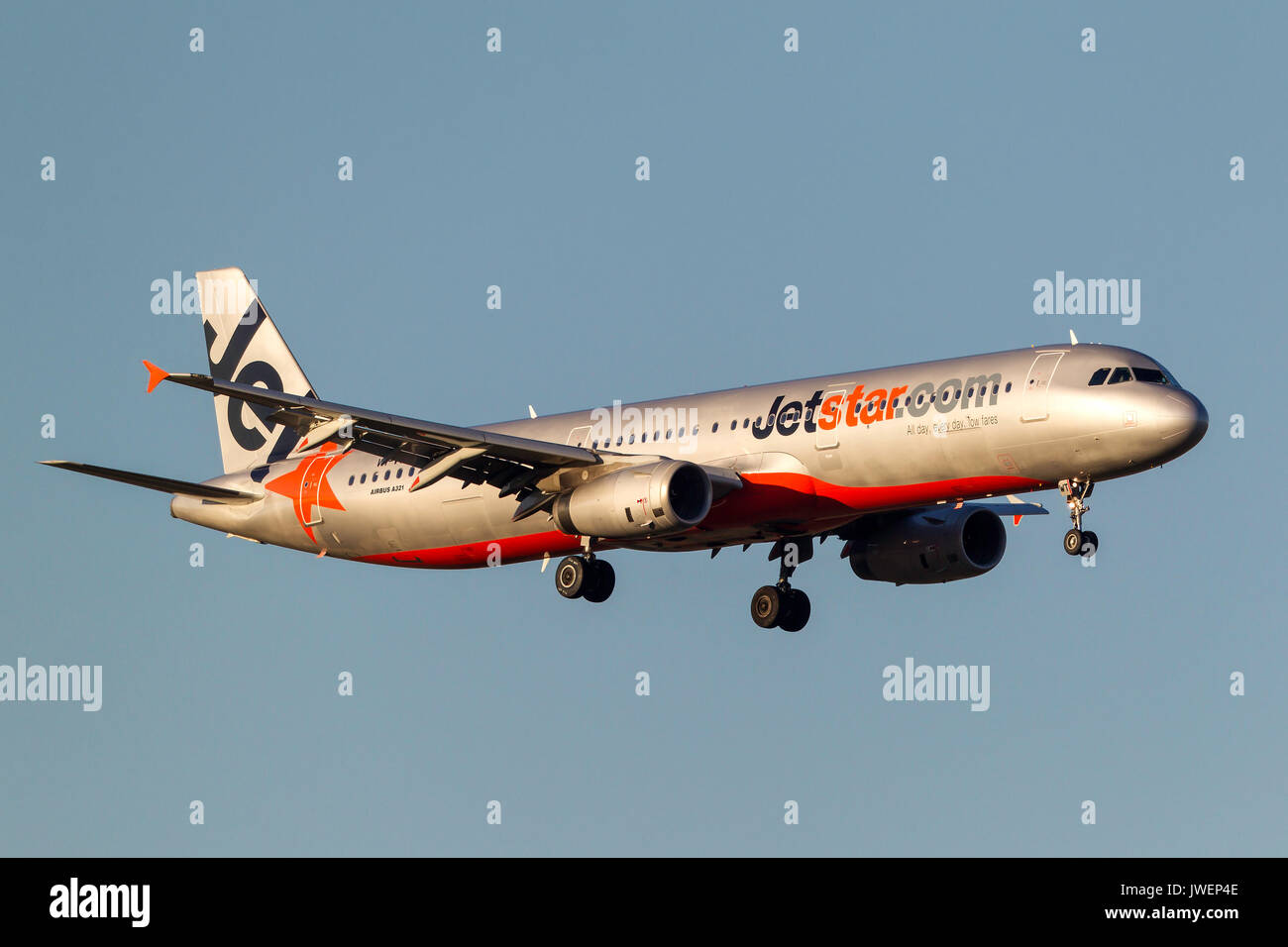 Jetstar Airways Airbus A321-231-VH sur DAVL approche de l à l'Aéroport International de Melbourne. Banque D'Images