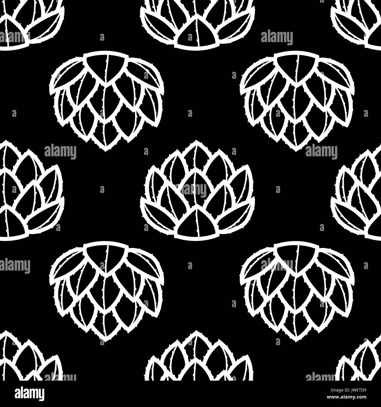 Succulentes contour blanc sur fond noir. hand drawn seamless pattern style. vector illustration. Illustration de Vecteur