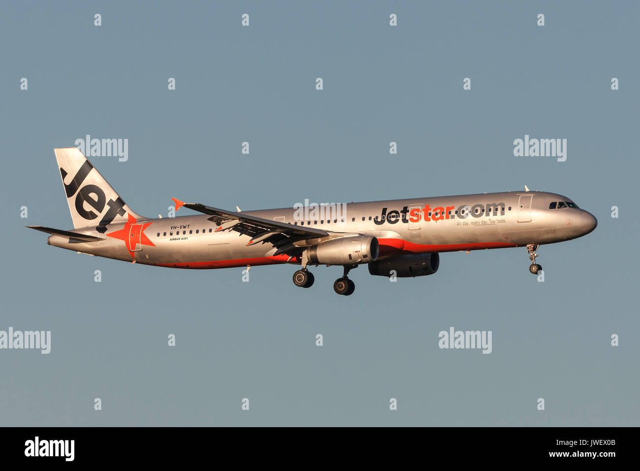 Jetstar Airways Airbus A321-231-VH sur DAVL approche de l à l'Aéroport International de Melbourne. Banque D'Images