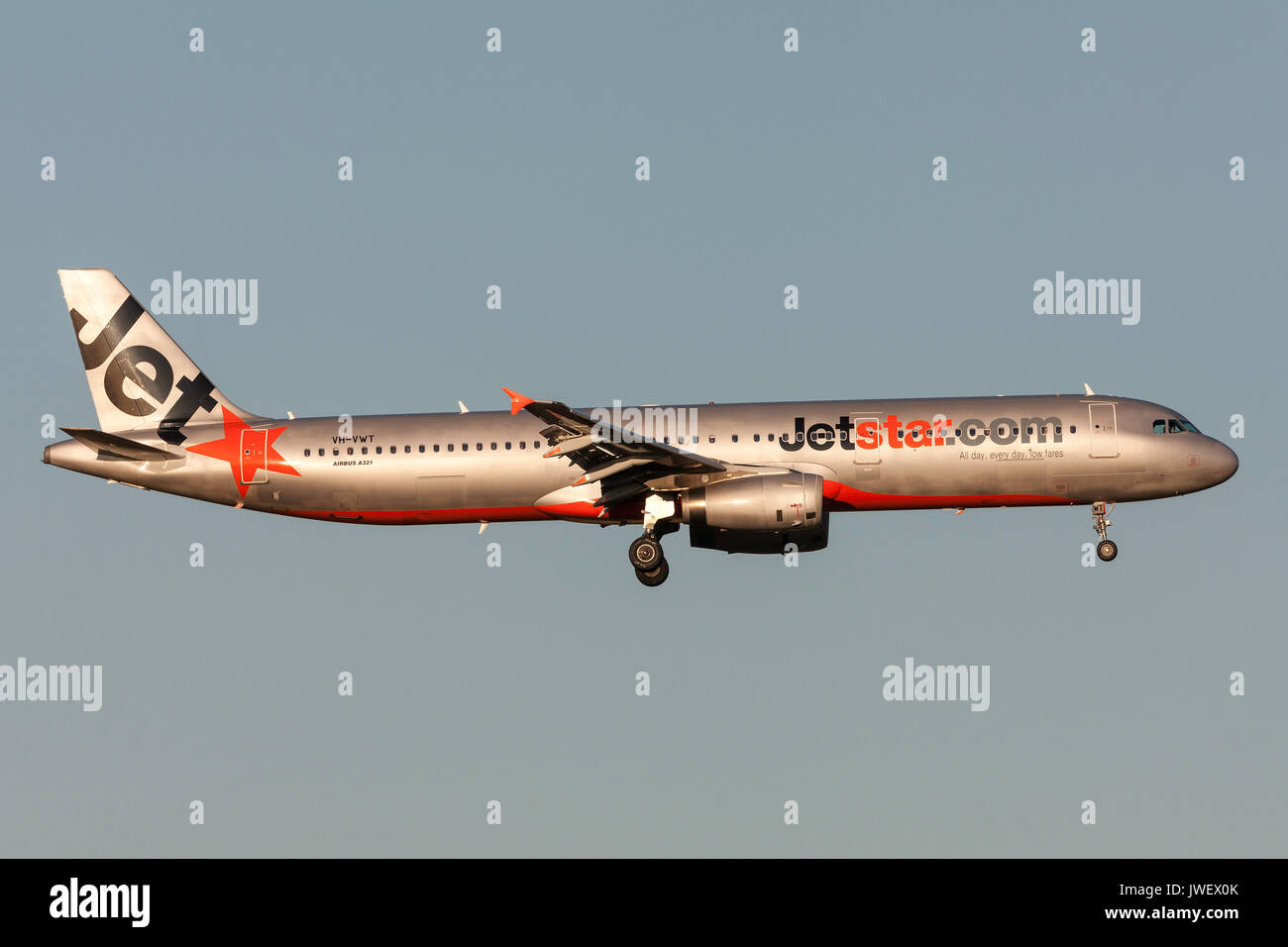 Jetstar Airways Airbus A321-231-VH sur DAVL approche de l à l'Aéroport International de Melbourne. Banque D'Images