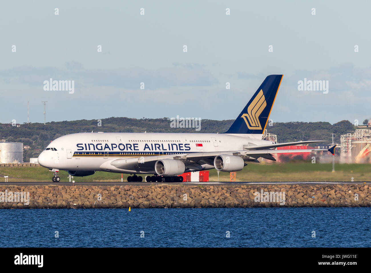 Singapore Airlines Airbus A380 à l'aéroport de Sydney. Banque D'Images