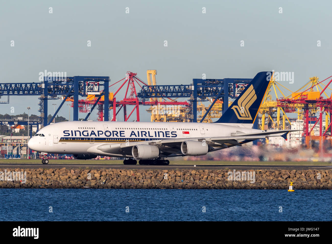 Singapore Airlines Airbus A380 à l'aéroport de Sydney. Banque D'Images