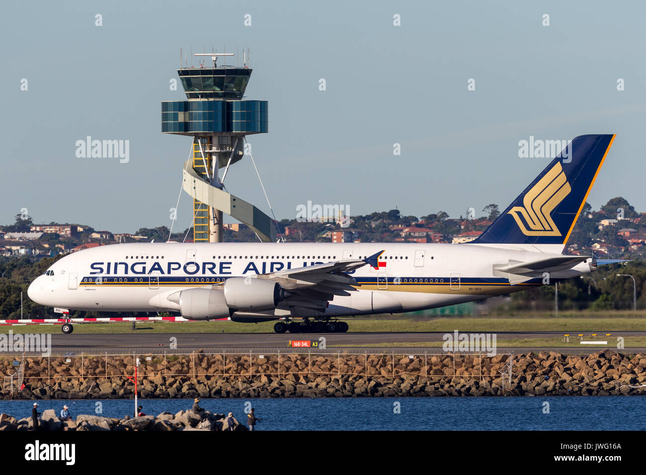Singapore Airlines Airbus A380 à l'aéroport de Sydney. Banque D'Images