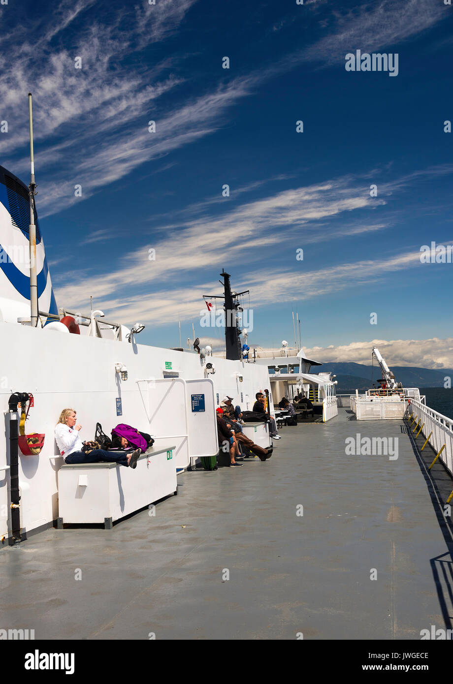 Le pont supérieur de la MV Queen of Cowichan Car-ferry exploité par BC Ferries sur un voyage à l'île de Vancouver, Nanaimo, British Columbia Canada Banque D'Images