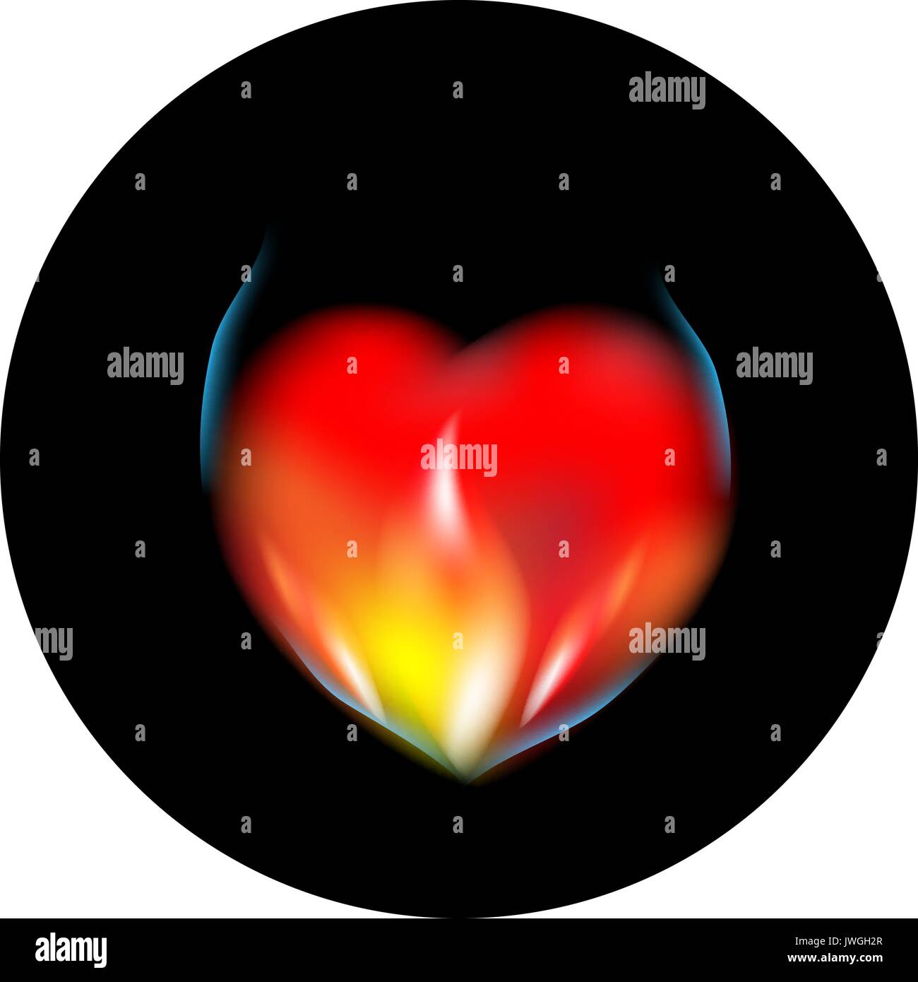 Coeur en flammes et la fumée sombre dans l'icône Illustration de Vecteur