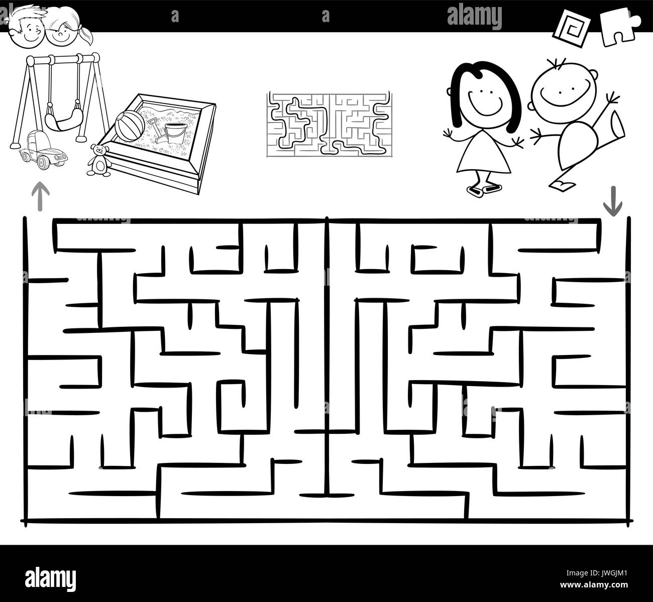 Illustration Cartoon noir et blanc de l'éducation ou de Labyrinthe  Labyrinthe Jeu pour Enfants pour enfants et aire de jeux Coloriage  Personnages Image Vectorielle Stock - Alamy