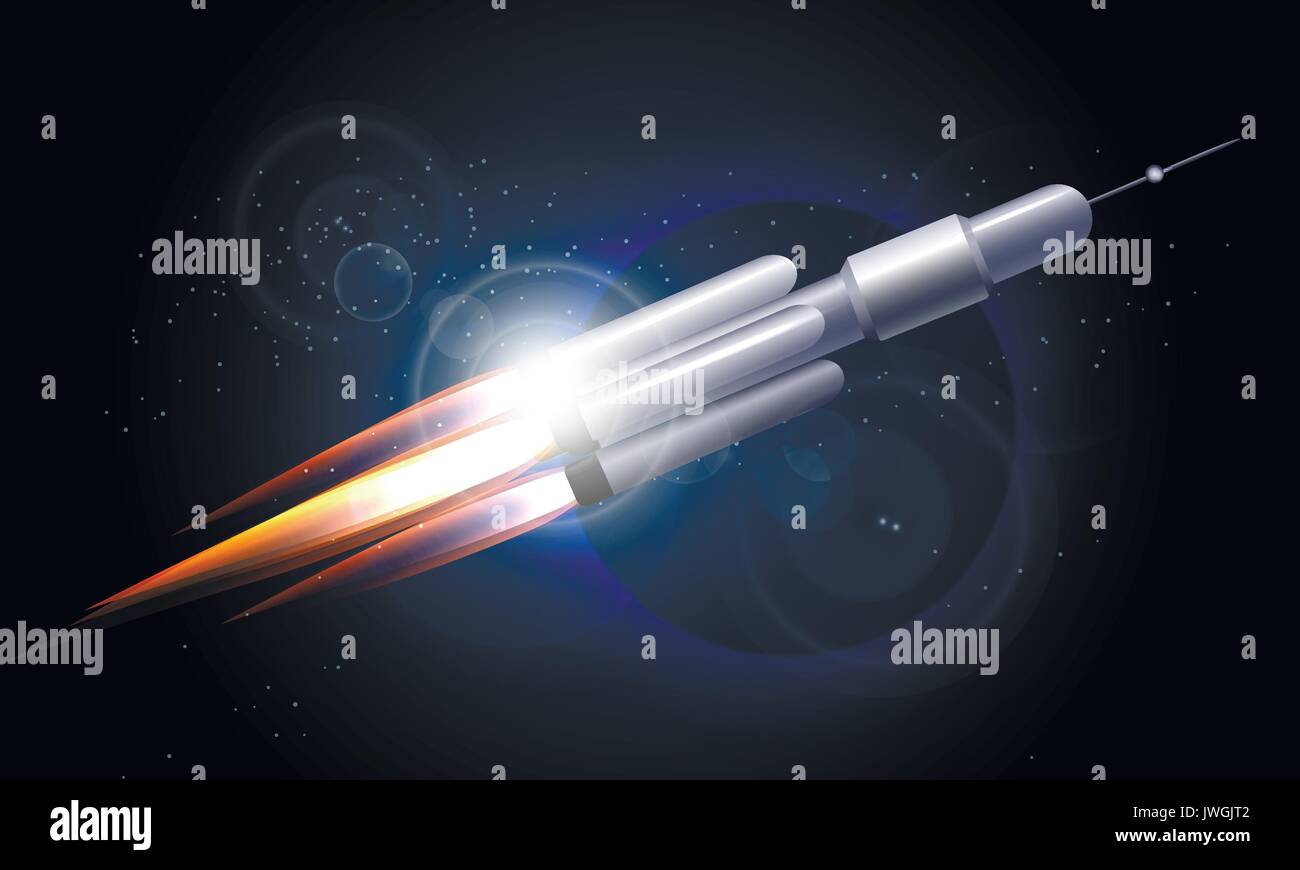 Vol de fusée dans l'espace contre planète. Vector illustration Illustration de Vecteur