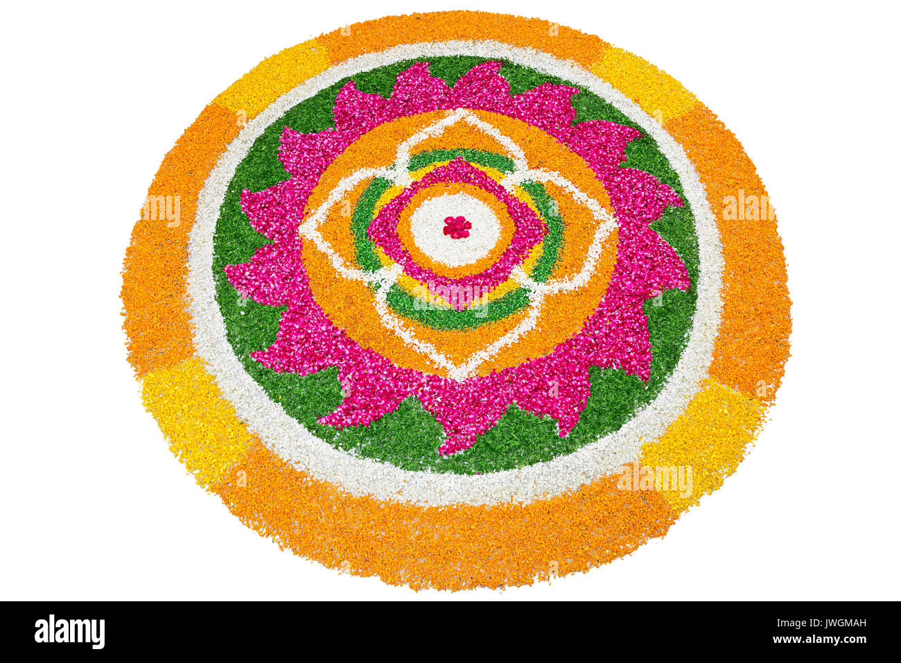 Conception rangoli fleurs sur fond blanc en Asie Inde festivals diwali Banque D'Images