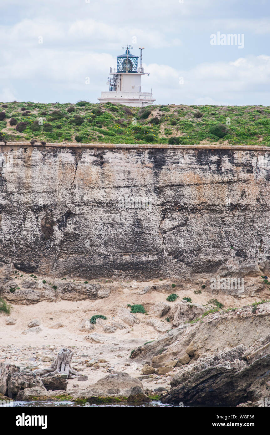 L'Espagne, l'Europe : le phare de Punta de Tarifa (Tarifa) Point, le point le plus au sud de la péninsule ibérique et l'Europe continentale à Tarifa Banque D'Images