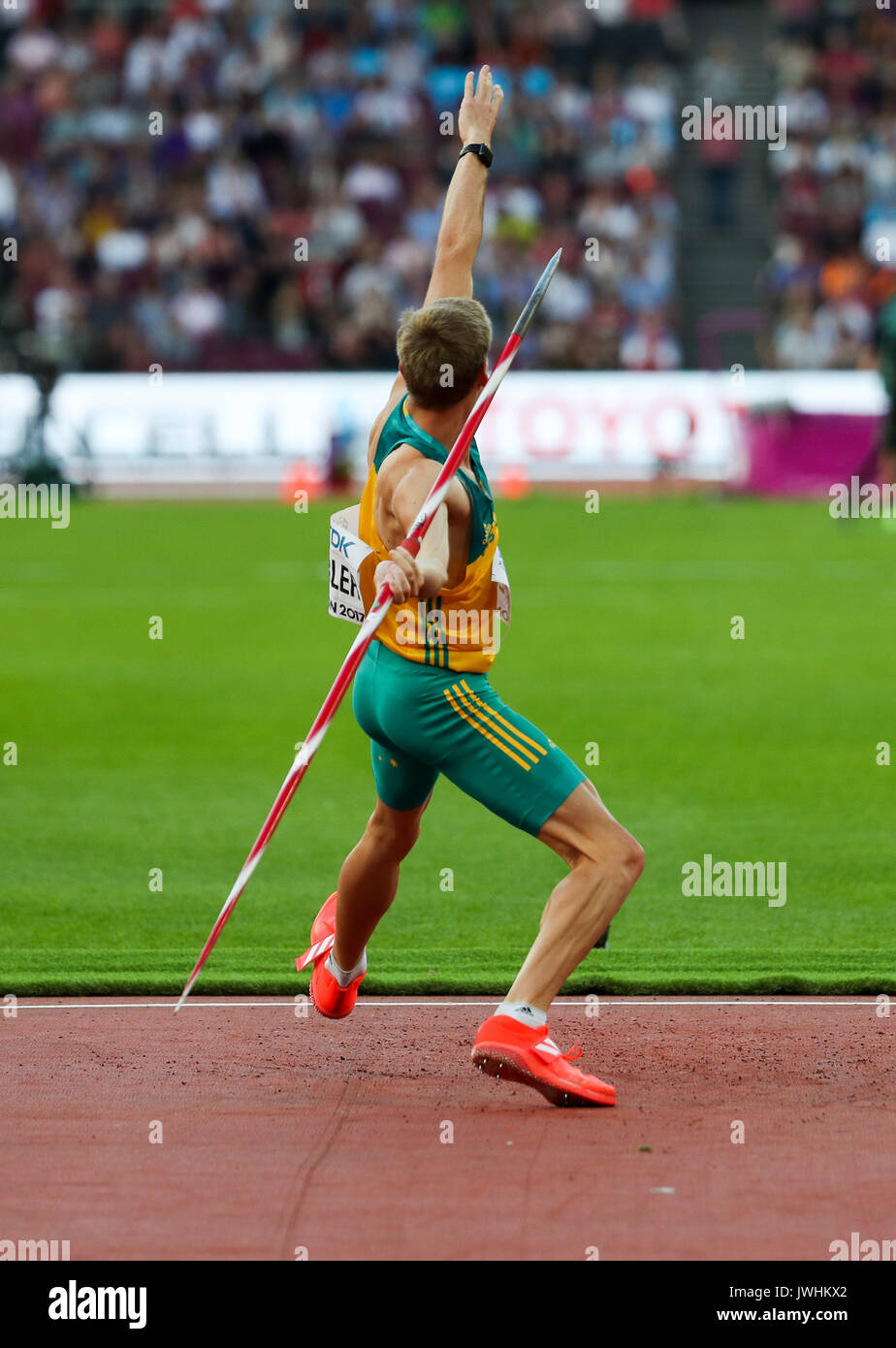 Londres, Royaume-Uni. 12Th Aug 2017. Cedric Dubler, l'Australie, le Javelot Décathlon hommes sur jour 9 de l'IAAF 2017 Championnats du monde de Londres au London Stadium. Crédit : Paul Davey/Alamy Live News Banque D'Images