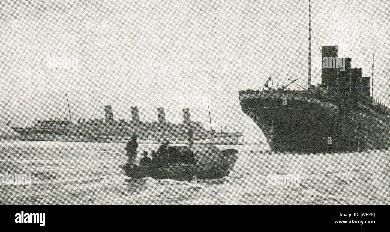 Paquebot Aquitania et Olympic (Titanic's sister ship) le service de guerre, WW1 Banque D'Images