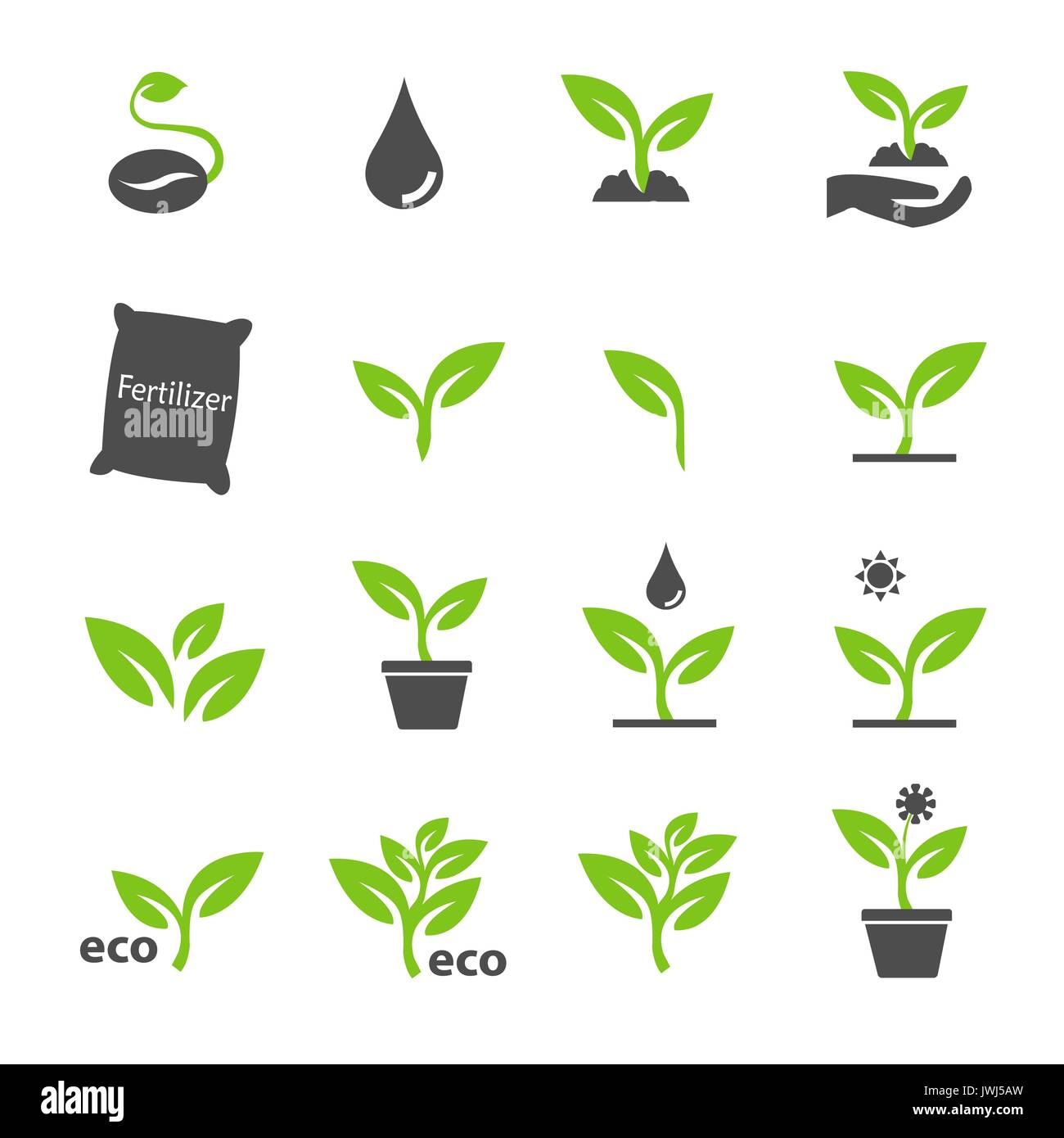 Plante verte et laisser les icônes de couleur set vector Banque D'Images