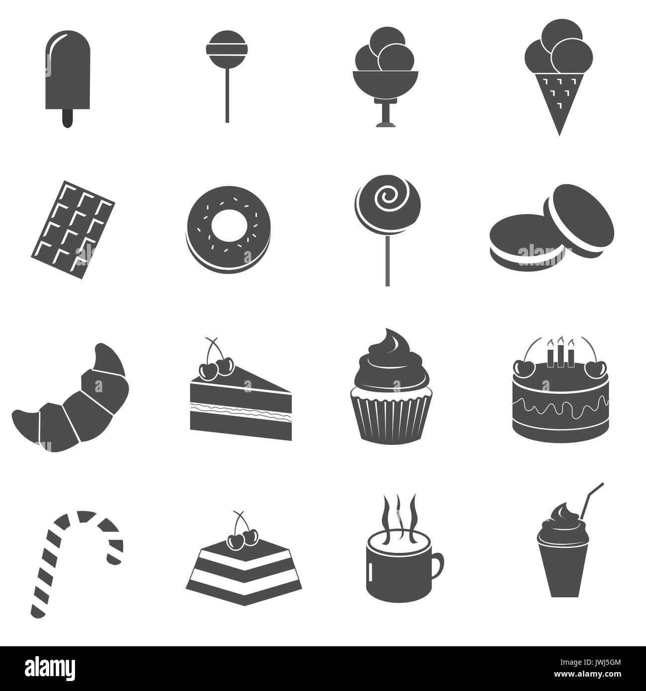 Gâteau et dessert sucré icons set vector Banque D'Images