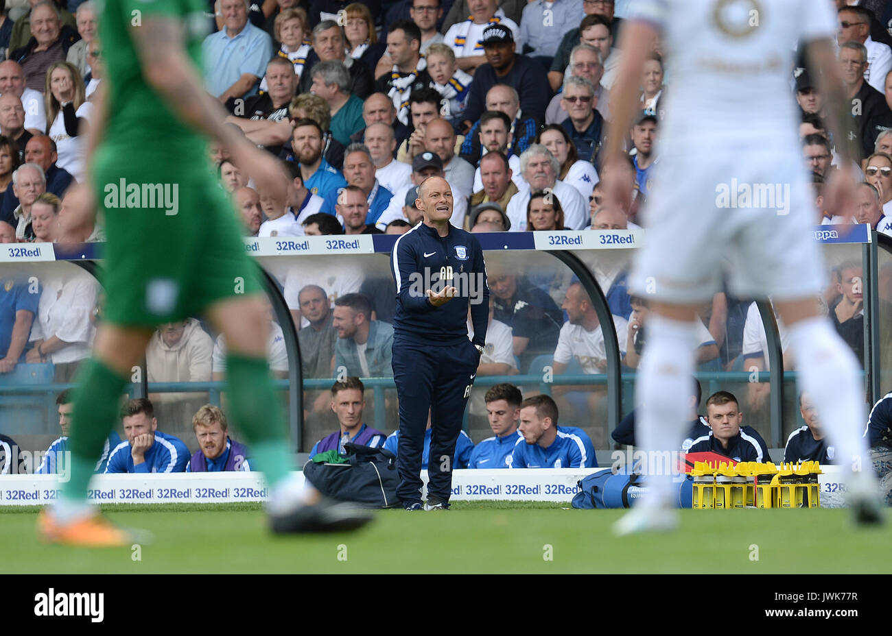 Preston North End manager Alex Neil au cours de la Sky Bet Championship match à Elland Road, Leeds. Banque D'Images