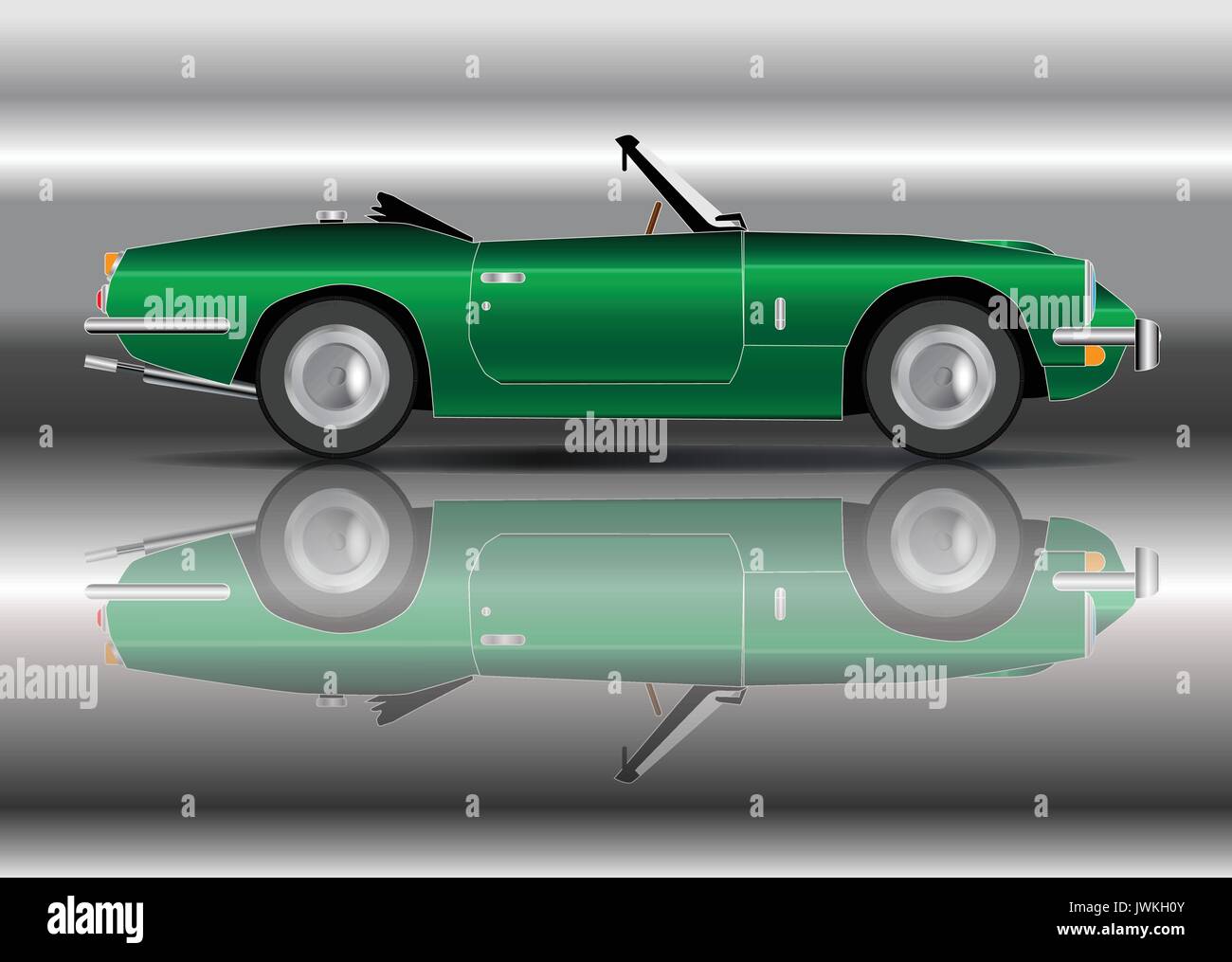 Une vieille voiture de sport de style classique de la Racing Green sur un fond argenté Illustration de Vecteur