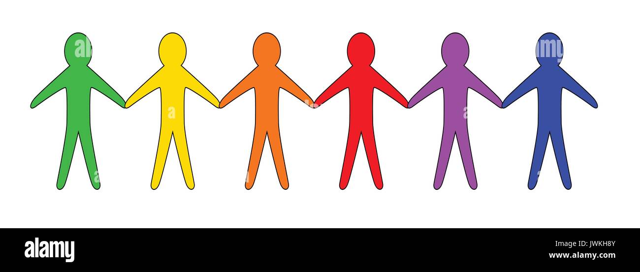 Une collection de personnes se tenant la main de découpe du papier fabriqué à partir de la couleurs arc-en-ciel LGBT Illustration de Vecteur