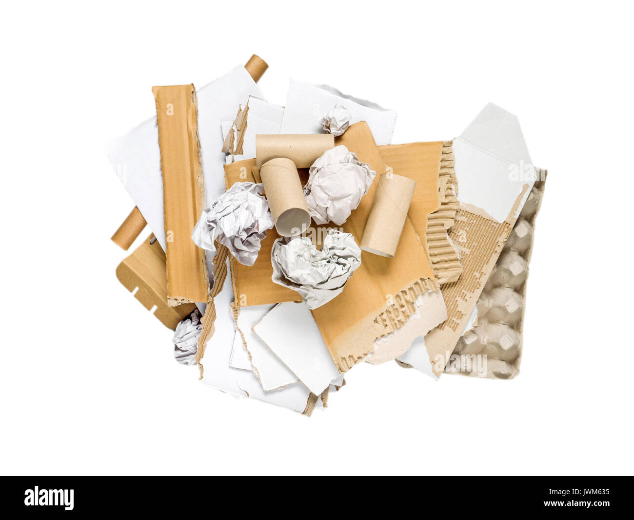Séparer la collecte des déchets. Déchets papier isolé sur blanc. Banque D'Images