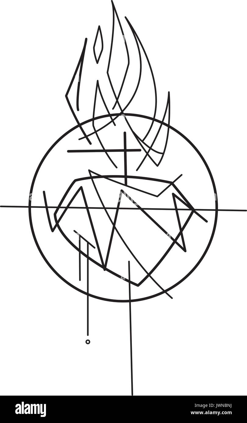 Hand drawn vector illustration ou dessin de Jésus Christ Sacré Coeur Illustration de Vecteur
