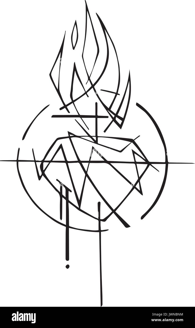 Hand drawn vector illustration ou dessin de Jésus Christ Sacré Coeur Illustration de Vecteur