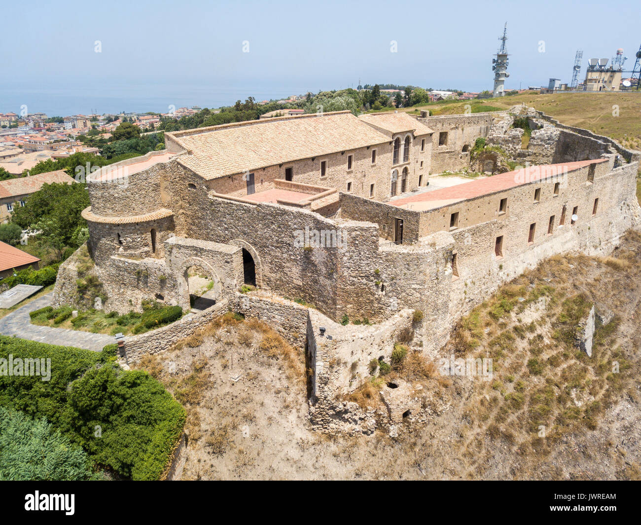 Vue aérienne de Normanno Svevo Castle, Vibo Valentia, Calabre, Italie Banque D'Images
