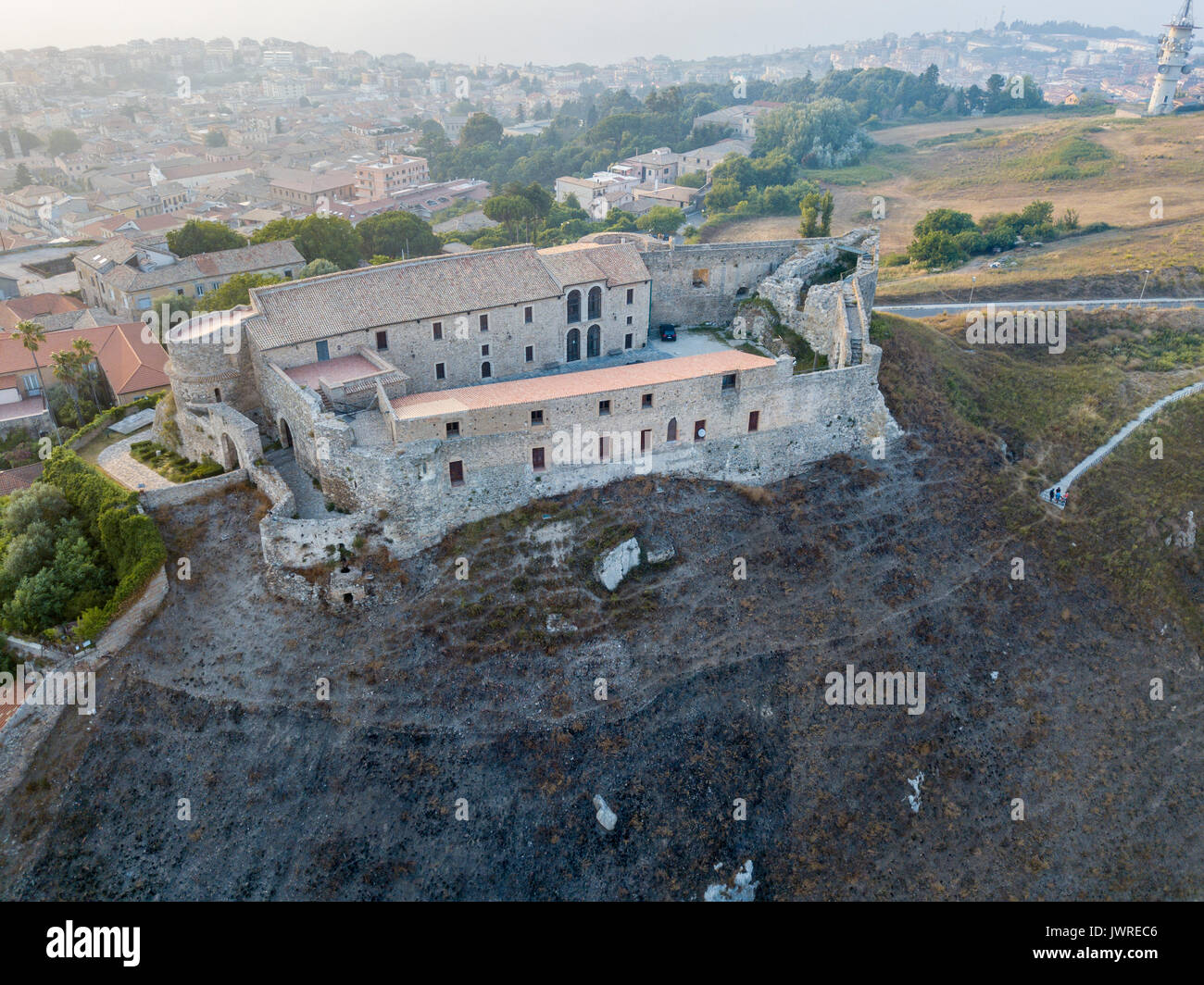 Vue aérienne de Normanno Svevo Castle, Vibo Valentia, Calabre, Italie Banque D'Images