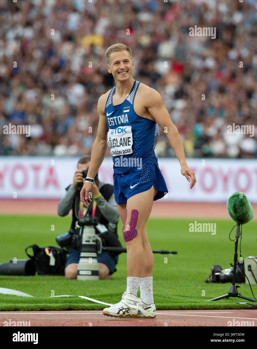 Janek OIGLANE d'Estonie célèbre un lancer au Javelot Décathlon pendant les championnats du monde d'athlétisme 2017 le jour 9 aux Jeux Olympiques Banque D'Images