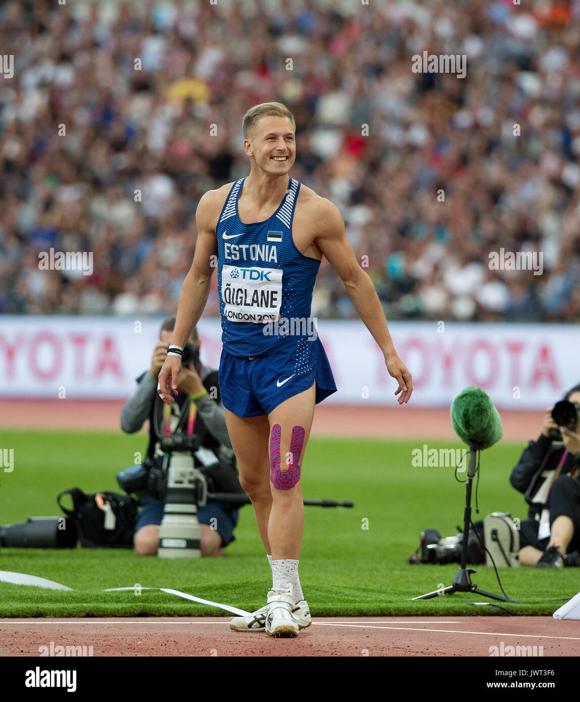 Janek OIGLANE d'Estonie célèbre un lancer au Javelot Décathlon pendant les championnats du monde d'athlétisme 2017 le jour 9 aux Jeux Olympiques Banque D'Images