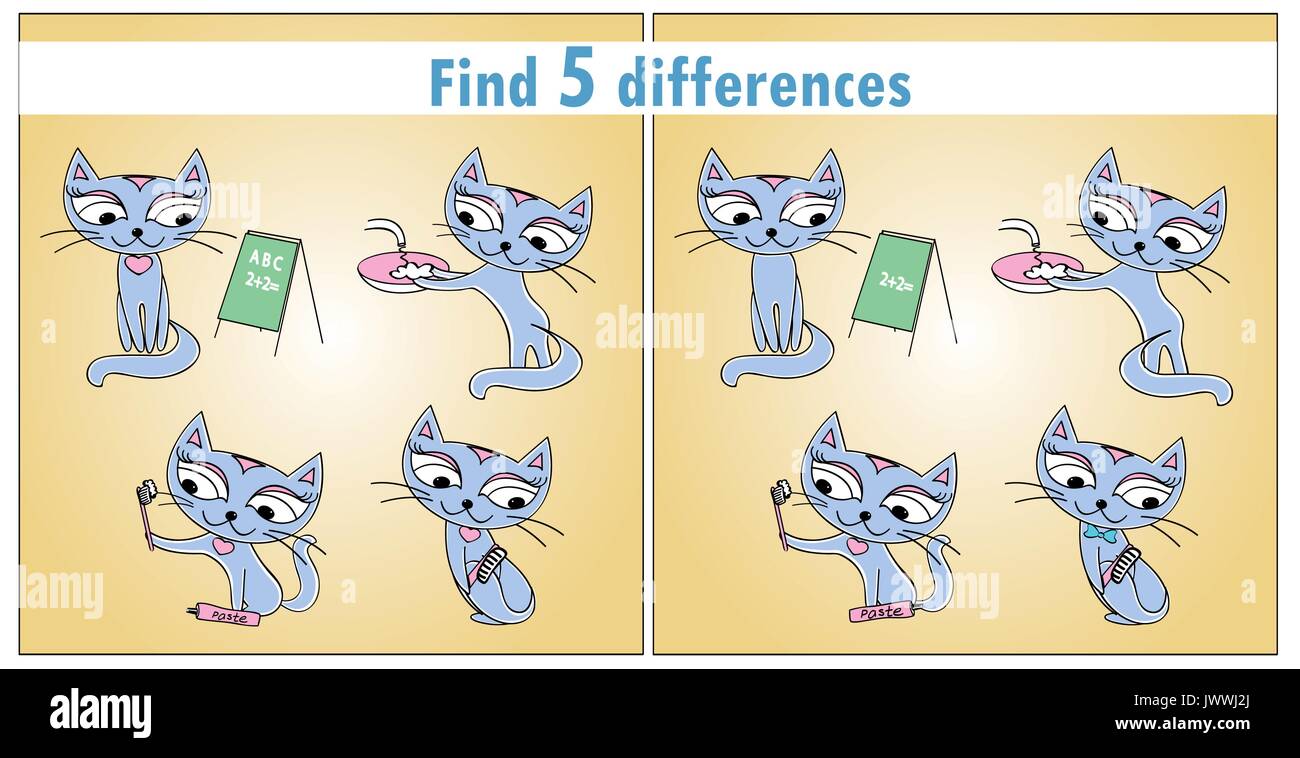 Quatre Mignons Petits Chats Jeu Pour Enfants Trouver 5 Differences Vector Image Vectorielle Stock Alamy